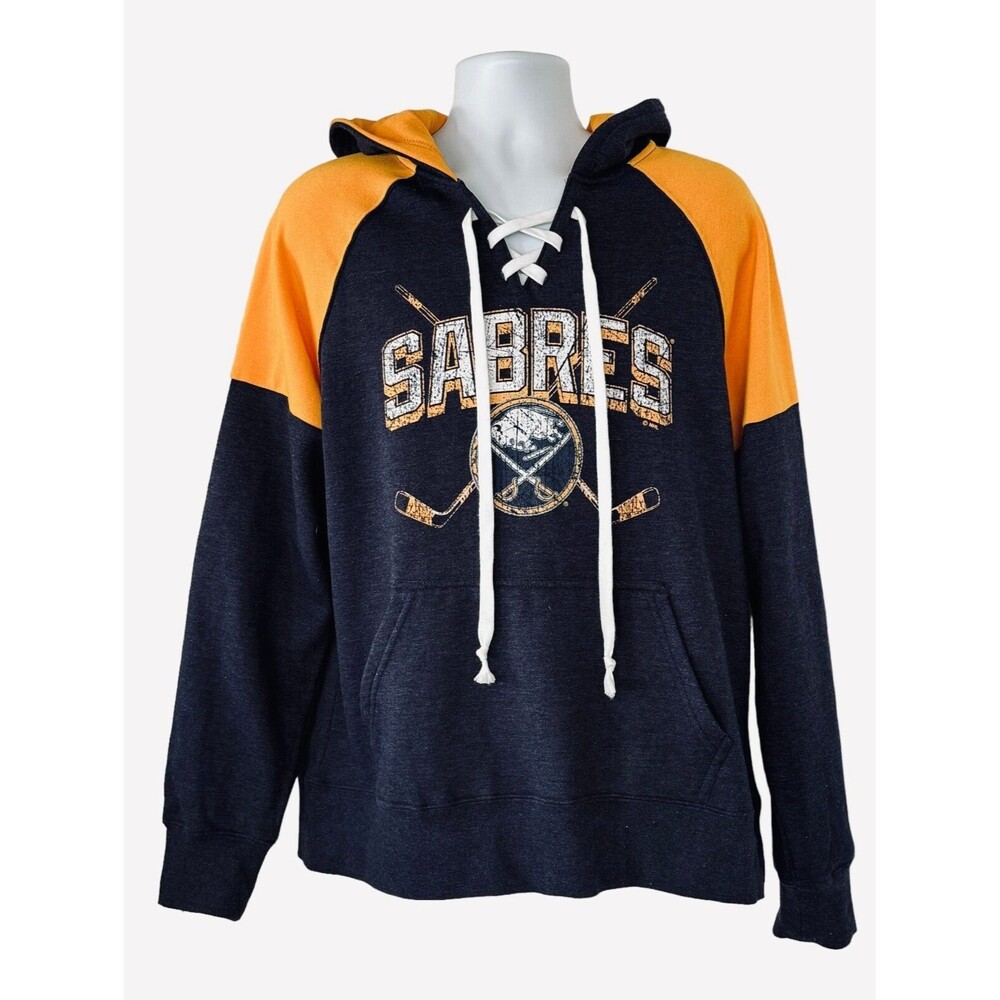 NHL Women L Sports Blue And Yellow Logo SABRES Pullover Hooded Sweat Shirt